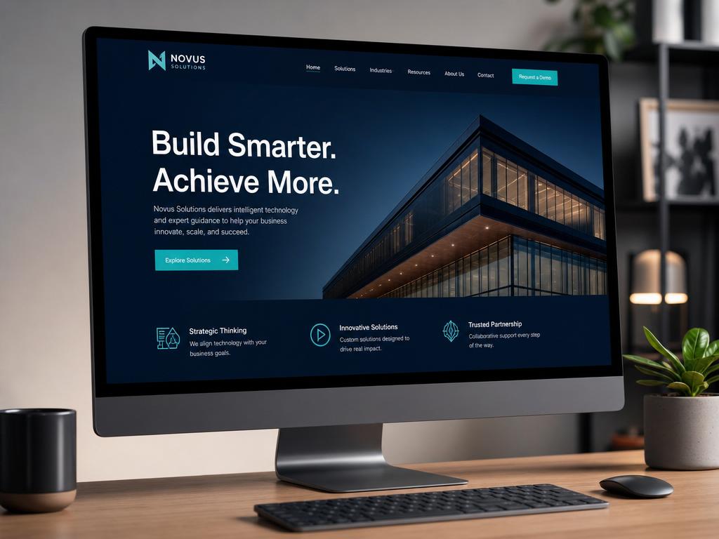 Modern website homepage displayed on a desktop monitor